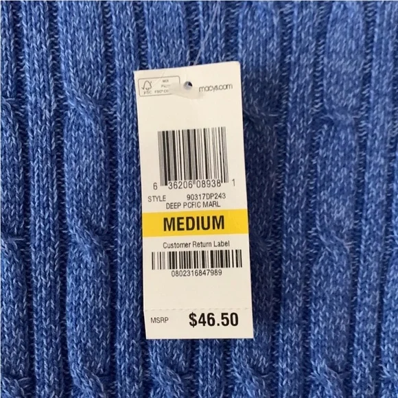 NWT Karen Scott Blue Cotton Knit Sweater Created for Macy’s Sz PXL -Fits Medium - Picture 4 of 6